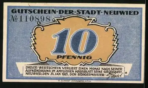 Notgeld Neuwied 1921, 10 Pfennig, Bauer bei der Aussaat