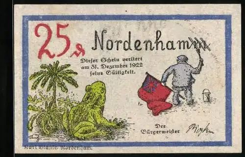 Notgeld Nordenham 1922, 25 Pfennig, Frosch und Maler mit Fahne