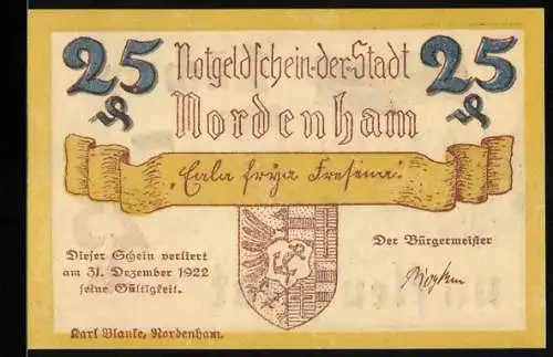 Notgeld Nordenham 1922, 25 Pfennig, Stadtwappen