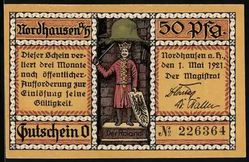 Notgeld Nordhausen a. H. 1921, 50 Pfennig, Der Roland