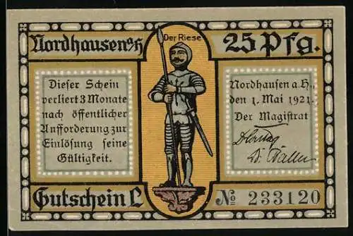 Notgeld Nordhausen a. H. 1921, 25 Pfennig, Der Riese