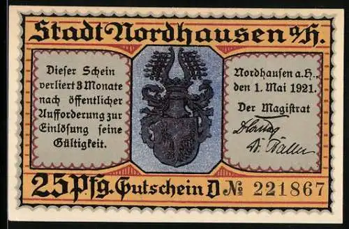 Notgeld Nordhausen a. H. 1921, 25 Pfennig, Stadtwappen
