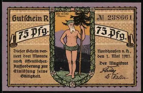 Notgeld Nordhausen a. H. 1921, 75 Pfennig, Der wilde Mann