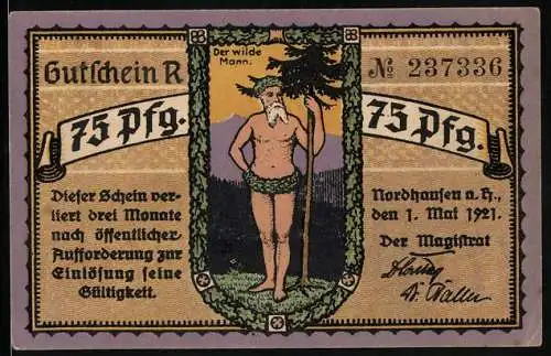 Notgeld Nordhausen a. H. 1921, 75 Pfennig, Der wilde Mann