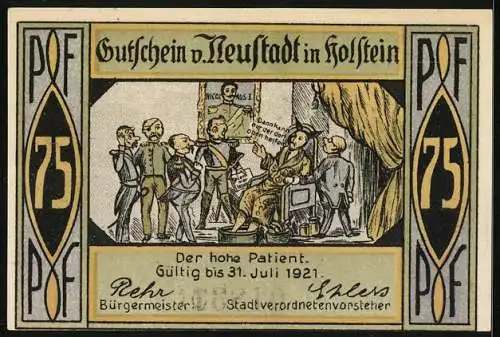 Notgeld Neustadt i. Holstein, 75 Pfennig, Der hohe Patient, Partie am Strande