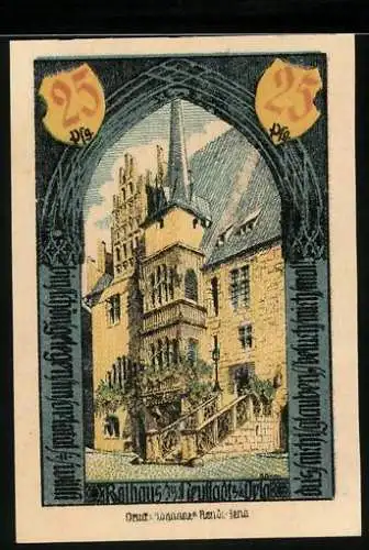 Notgeld Neustadt a. d. Orla 1921, 25 Pfennig, Partie am Rathaus