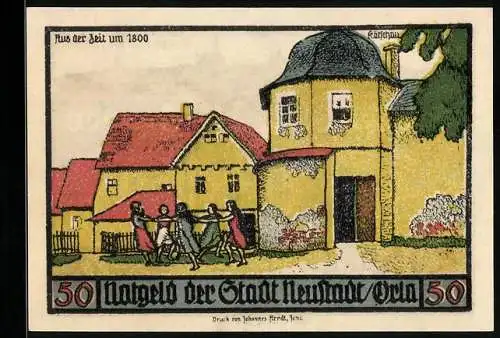 Notgeld Neustadt a. d. Orla 1921, 50 Pfennig, Mädchen tanzen im Reigen, um 1800