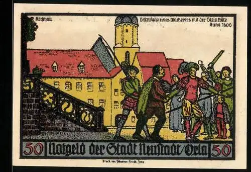 Notgeld Neustadt a. d. Orla 1921, 50 Pfennig, Wucherer wird bestraft