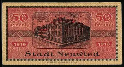 Notgeld Neuwied 1919, 50 Pfennig, Ein grosses Eckgebäude