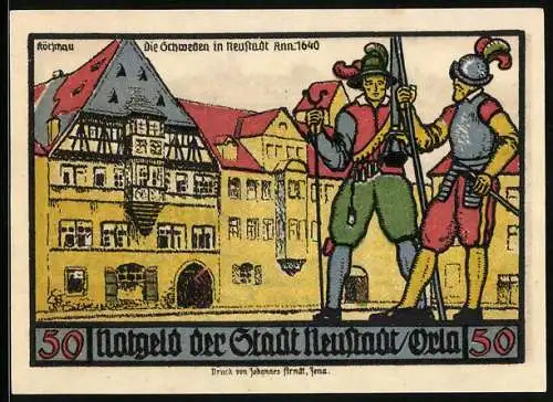 Notgeld Neustadt a. d. Orla 1921, 50 Pfennig, Die Schweden in der Stadt anno 1640