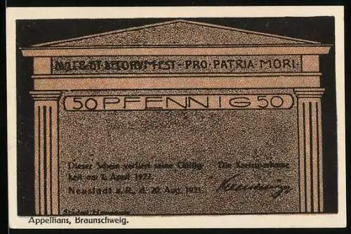 Notgeld Neustadt a. R. 1921, 50 Pfennig, Denkmal im Rodewald