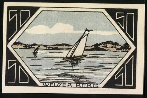 Notgeld Neustadt a. R. 1921, 50 Pfennig, Segelboot am Weissen Berg
