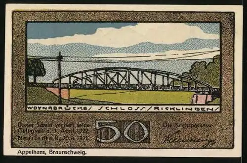 Notgeld Neustadt a. R. 1921, 50 Pfennig, Die Woynabrücke