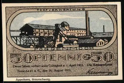 Notgeld Neustadt a. R. 1921, 50 Pfennig, Torfverwertung Poggenmoor