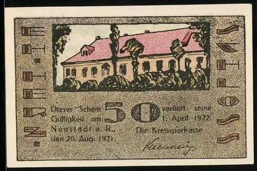 Notgeld Neustadt a. R. 1921, 50 Pfennig, Partie im Schlosshof