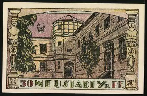 Notgeld Neustadt a. R. 1921, 50 Pfennig, Partie im Schlosshof