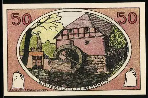 Notgeld Neustadt a. R. 1921, 50 Pfennig, Die Wassermühle Averhoy
