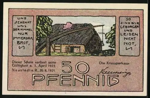 Notgeld Neustadt a. R. 1921, 50 Pfennig, Die Wassermühle Averhoy