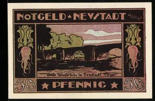 Notgeld Neustadt a. Rbge. 1921, 50 Pfennig, Die grosse Leinebrücke
