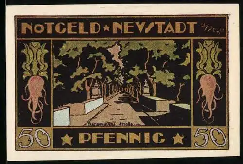 Notgeld Neustadt a. Rbge. 1921, 50 Pfennig, Hannoversche Strasse, das Schloss