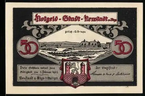 Notgeld Neustadt a. Rbge. 1921, 50 Pfennig, Partie an der Wassermühle