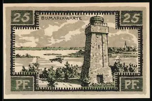Notgeld Neustettin 1921, 25 Pfennig, Die Bismarckwarte