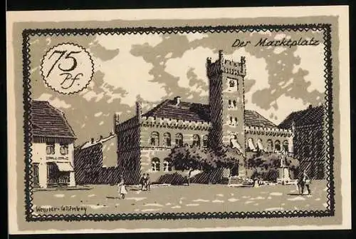 Notgeld Neustettin 1921, 75 Pfennig, Der Marktplatz