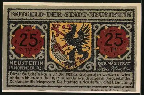 Notgeld Neustettin 1921, 25 Pfennig, Am Streitzigsee