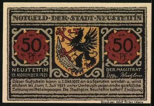 Notgeld Neustettin 1921, 50 Pfennig, Das Volk will die Hexenverbrennung