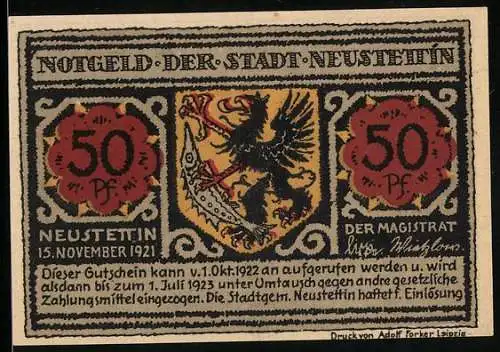 Notgeld Neustettin 1921, 50 Pfennig, Hexen vor Gericht