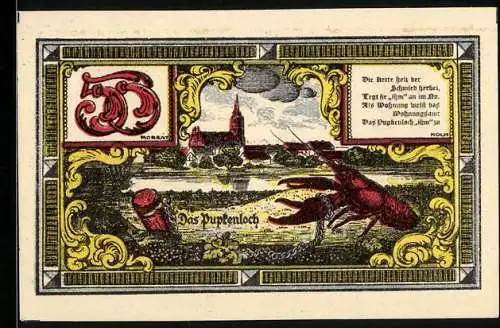 Notgeld Nörenberg 1921, 50 Pfennig, Riesiger Hummer im Pupkenloch
