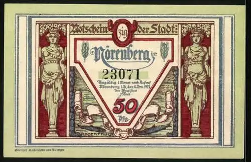 Notgeld Nörenberg 1921, 50 Pfennig, Riesiger Hummer im Pupkenloch