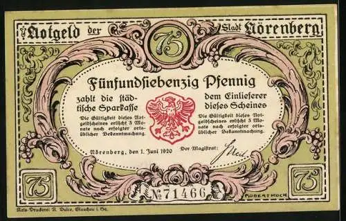 Notgeld Nörenberg 1920, 75 Pfennig, Der Enzigsee