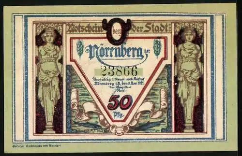 Notgeld Nörenberg 1921, 50 Pfennig, Der Magistrat überlegt, wie man den Hummer unschädlich machen kann