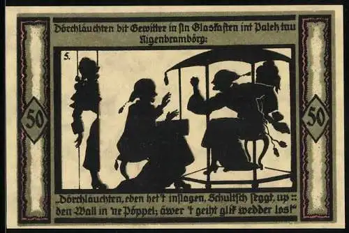 Notgeld Neustrelitz 1921, 50 Pfennig, Seine Durchlaucht im Glaskasten