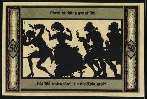 Notgeld Neustrelitz 1921, 50 Pfennig, Die Abendgesellschaft mit Dörchläuchten