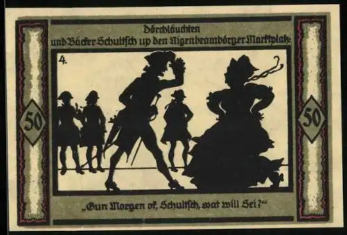 Notgeld Neustrelitz 1921, 50 Pfennig, Dörchläuchten und Bäcker Schultsch