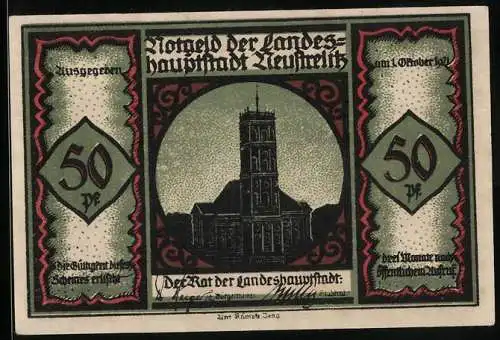 Notgeld Neustrelitz 1921, 50 Pfennig, Abendgesellschaft sitzt beisammen