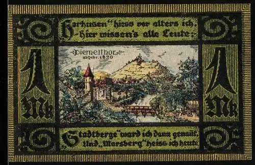 Notgeld N. Marsberg 1920, 1 Mark, Das Diemelthor
