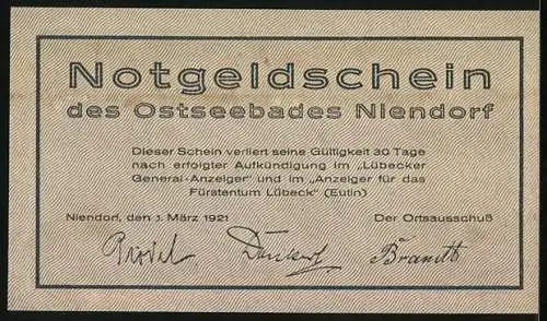 Notgeld Niendorf 1921, 25 Pfennig, Küstenpanorama