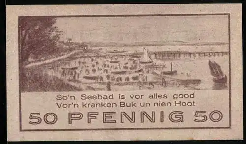 Notgeld Niendorf 1921, 50 Pfennig, Hafenpanorama
