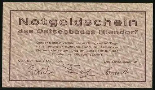 Notgeld Niendorf 1921, 50 Pfennig, Hafenpanorama