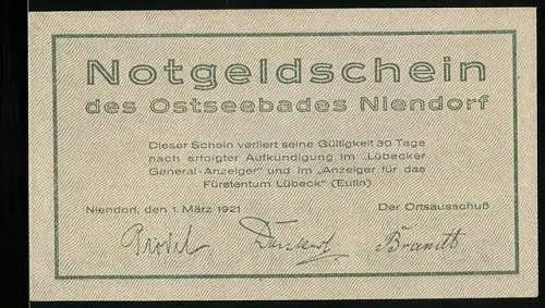 Notgeld Niendorf 1921, 75 Pfennig, Ortspartie im Sturm