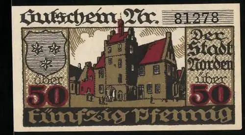Notgeld Norden 1919, 50 Pfennig, Das Rathaus