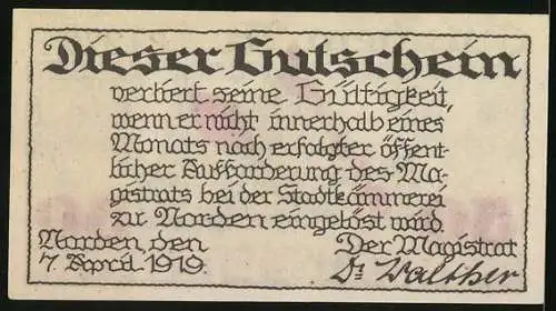 Notgeld Norden 1919, 50 Pfennig, Das Rathaus