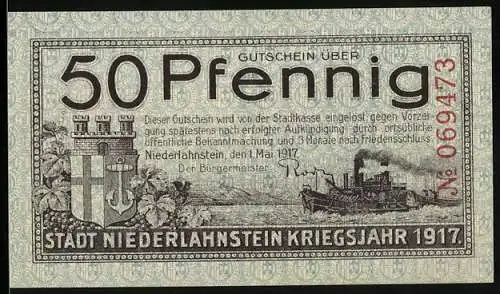 Notgeld Niederlahnstein 1917, Raddampfer an der Küste