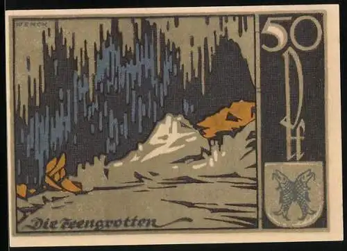 Notgeld Saalfeld /Saale 1921, 50 Pfennig, Wappen, Feengrotten