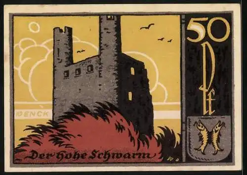 Notgeld Saalfeld /Saale 1921, 50 Pfennig, Wappen, Hoher Schwarm
