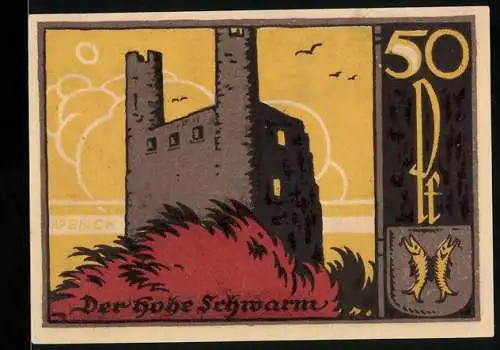Notgeld Saalfeld /Saale 1921, 50 Pfennig, Wappen, Der hohe Schwarm