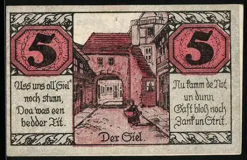 Notgeld Salzwedel 1921, 5 Pfennig, Wappen, Säender Bauer, Siel